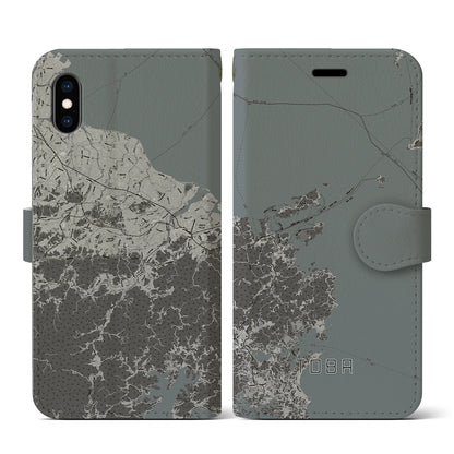 【鳥羽（三重県）】地図柄iPhoneケース（手帳タイプ）モノトーン・iPhone XS / X 用