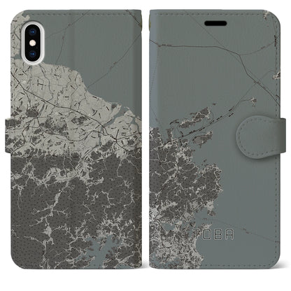 【鳥羽（三重県）】地図柄iPhoneケース（手帳タイプ）モノトーン・iPhone XS Max 用