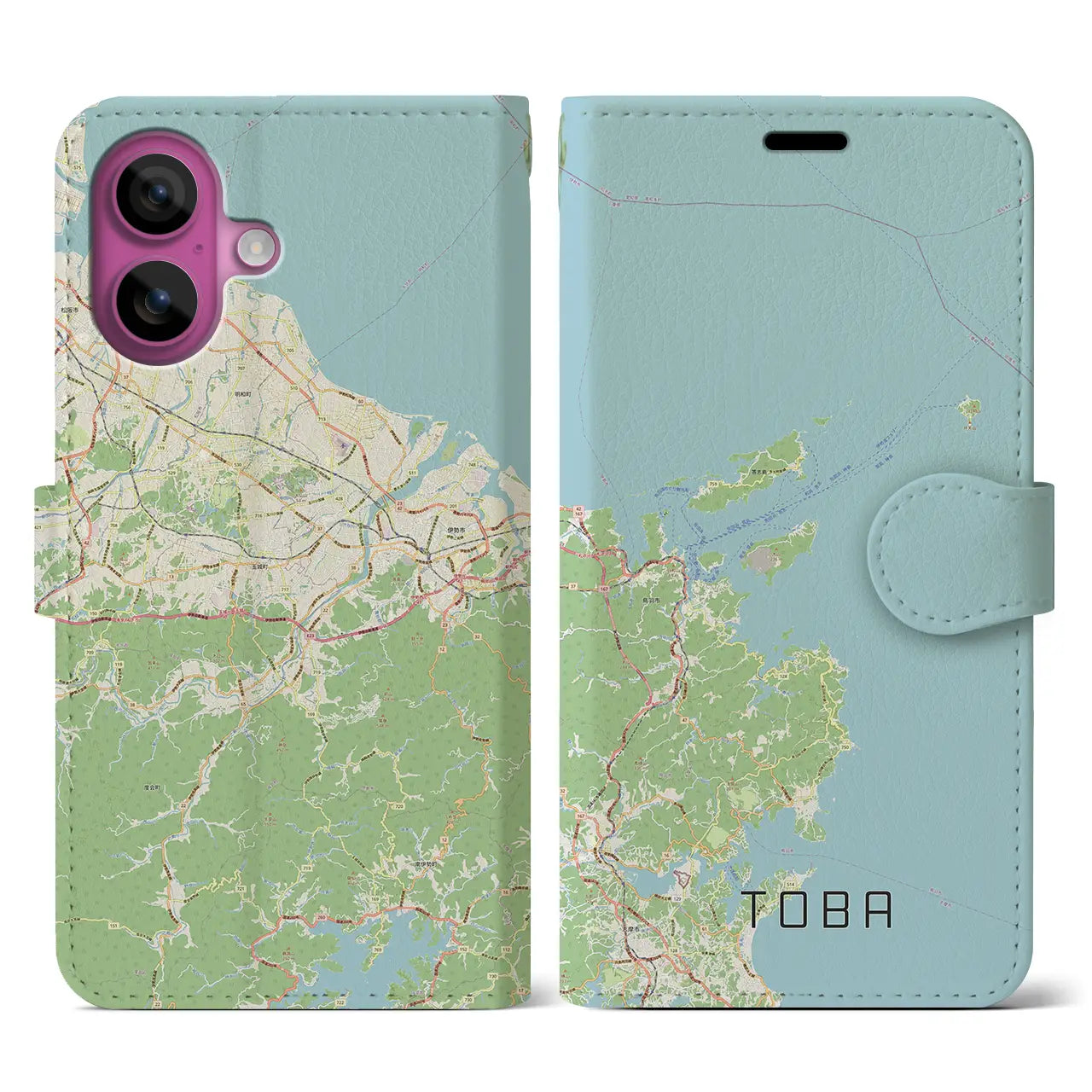 【鳥羽（三重県）】地図柄iPhoneケース（手帳タイプ）ナチュラル・iPhone 16 Pro 用