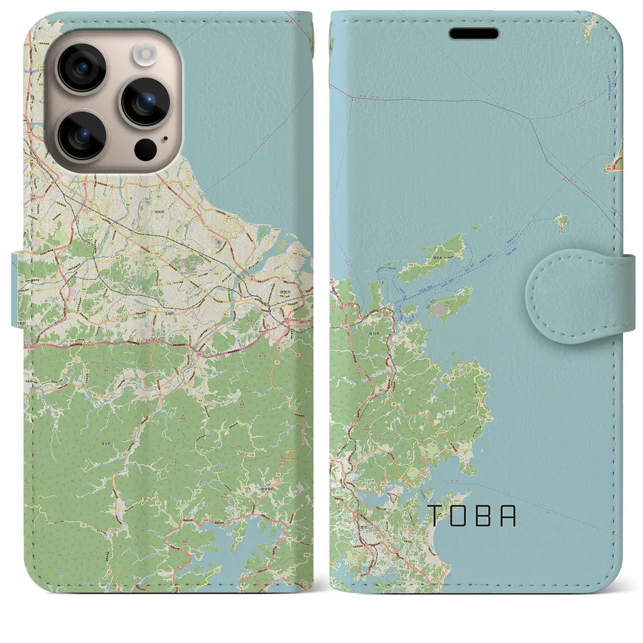 【鳥羽（三重県）】地図柄iPhoneケース（手帳タイプ）ナチュラル・iPhone 16 Plus 用