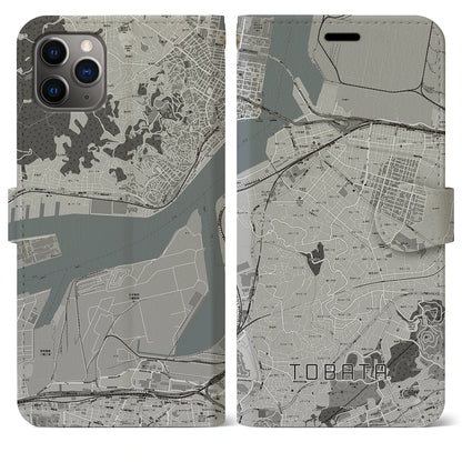 【戸畑（福岡県）】地図柄iPhoneケース（手帳タイプ）モノトーン・iPhone 11 Pro Max 用