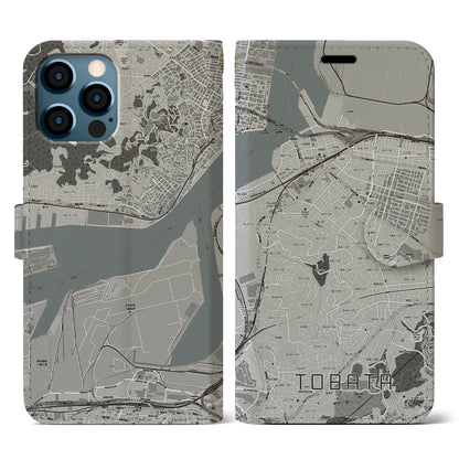 【戸畑（福岡県）】地図柄iPhoneケース（手帳タイプ）モノトーン・iPhone 12 / 12 Pro 用