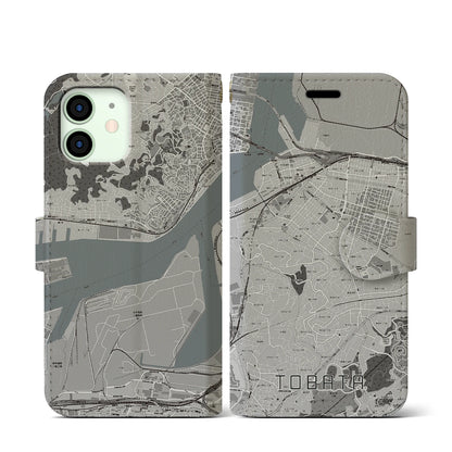 【戸畑（福岡県）】地図柄iPhoneケース（手帳タイプ）モノトーン・iPhone 12 mini 用