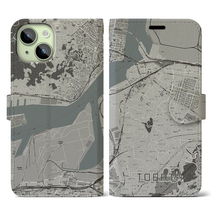 【戸畑（福岡県）】地図柄iPhoneケース（手帳タイプ）モノトーン・iPhone 15 用