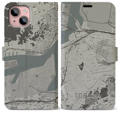 【戸畑（福岡県）】地図柄iPhoneケース（手帳タイプ）モノトーン・iPhone 15 Plus 用