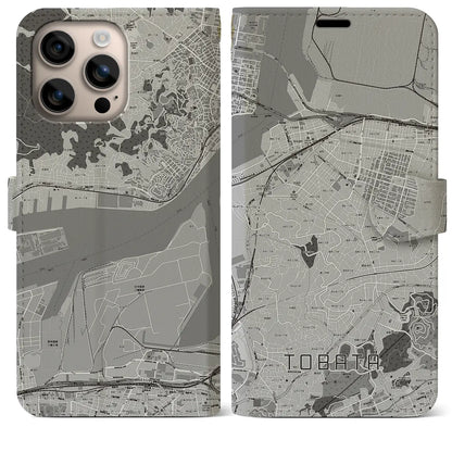 【戸畑（福岡県）】地図柄iPhoneケース（手帳タイプ）モノトーン・iPhone 16 Plus 用