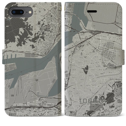 【戸畑（福岡県）】地図柄iPhoneケース（手帳タイプ）モノトーン・iPhone 8Plus /7Plus / 6sPlus / 6Plus 用