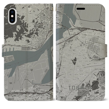 【戸畑（福岡県）】地図柄iPhoneケース（手帳タイプ）モノトーン・iPhone XS Max 用