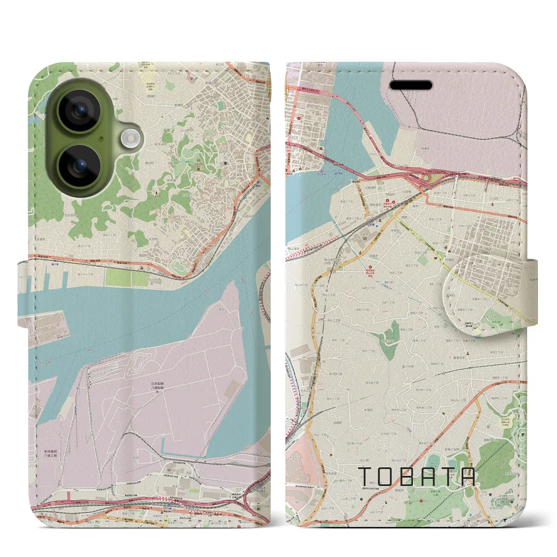 【戸畑(福岡県)】地図柄iPhoneケース(手帳タイプ)モノトーン・iPhone 17 Pro Max 用