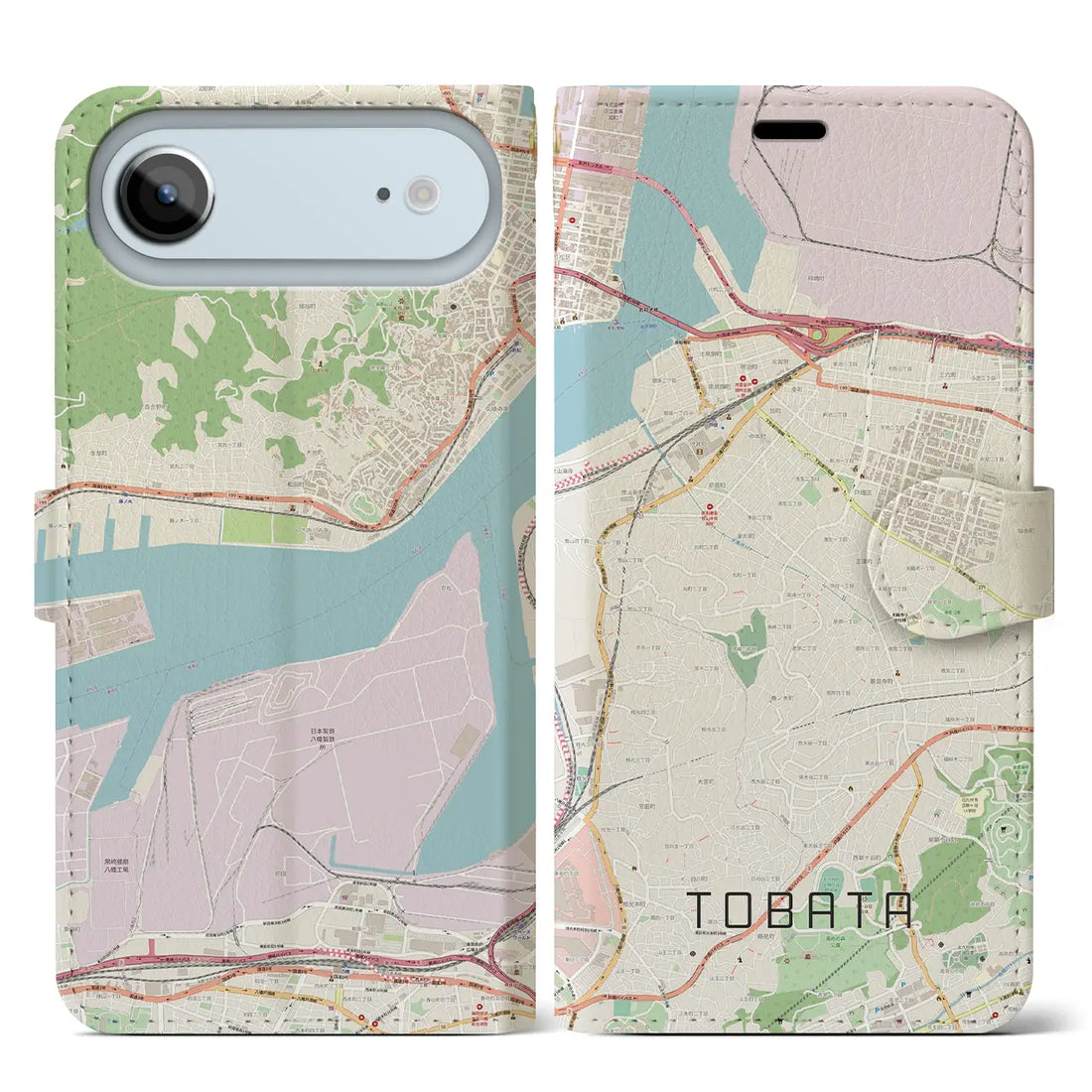 【戸畑（福岡県）】地図柄iPhoneケース（手帳タイプ）ナチュラル・iPhone 17 Pro Max 用