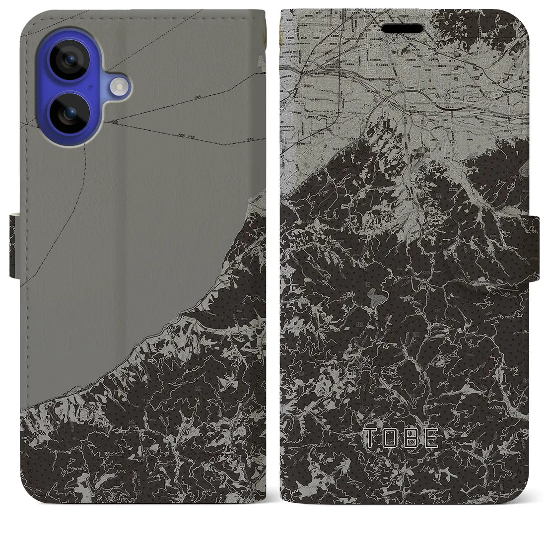 【砥部(愛媛県)】地図柄iPhoneケース(手帳タイプ)モノトーン・iPhone 16 Pro Max 用