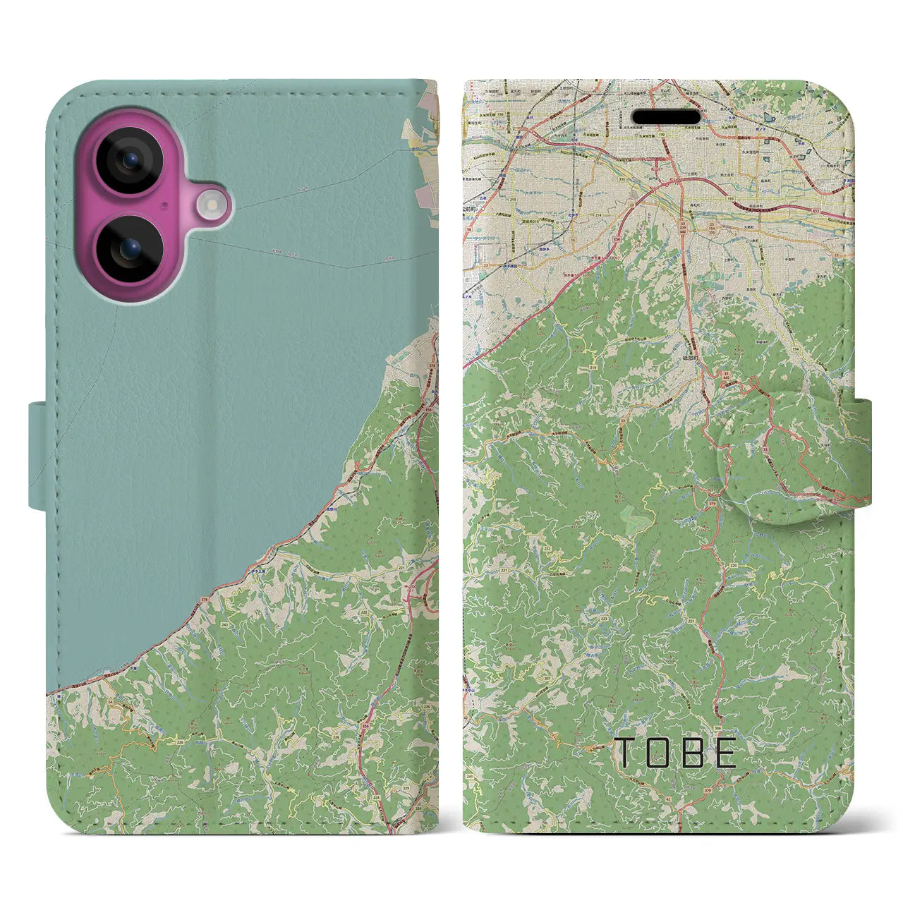 【砥部（愛媛県）】地図柄iPhoneケース（手帳タイプ）ナチュラル・iPhone 16 Pro 用