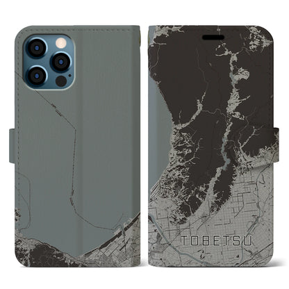 【当別（北海道）】地図柄iPhoneケース（手帳タイプ）モノトーン・iPhone 12 / 12 Pro 用