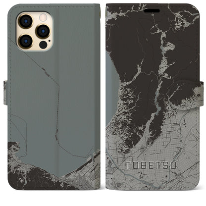 【当別（北海道）】地図柄iPhoneケース（手帳タイプ）モノトーン・iPhone 12 Pro Max 用