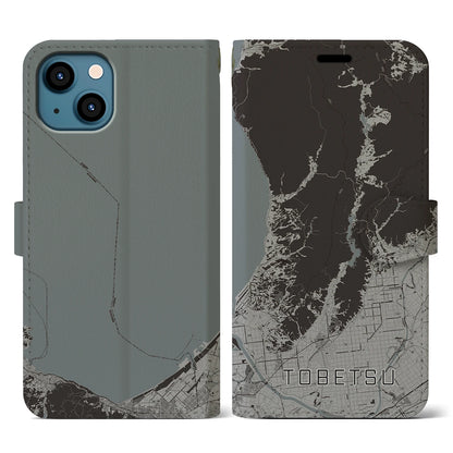 【当別（北海道）】地図柄iPhoneケース（手帳タイプ）モノトーン・iPhone 13 用