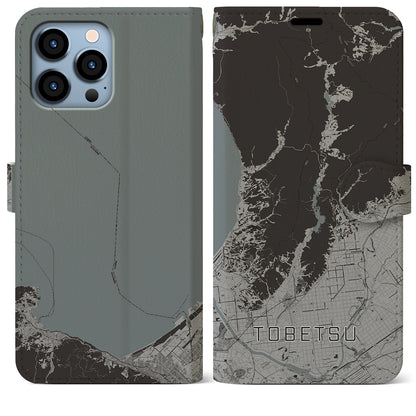 【当別（北海道）】地図柄iPhoneケース（手帳タイプ）モノトーン・iPhone 13 Pro Max 用