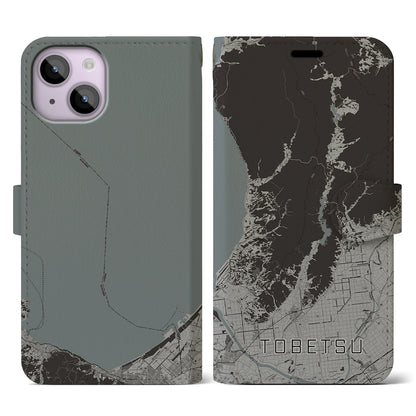 【当別（北海道）】地図柄iPhoneケース（手帳タイプ）モノトーン・iPhone 14 用