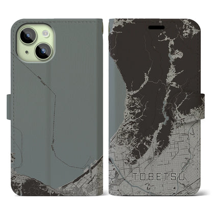 【当別（北海道）】地図柄iPhoneケース（手帳タイプ）モノトーン・iPhone 15 用