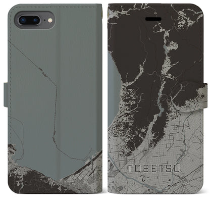 【当別（北海道）】地図柄iPhoneケース（手帳タイプ）モノトーン・iPhone 8Plus /7Plus / 6sPlus / 6Plus 用