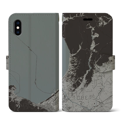 【当別（北海道）】地図柄iPhoneケース（手帳タイプ）モノトーン・iPhone XS / X 用