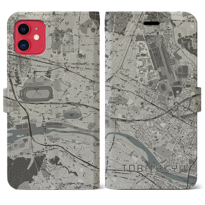 【飛田給（東京都）】地図柄iPhoneケース（手帳タイプ）モノトーン・iPhone 11 用