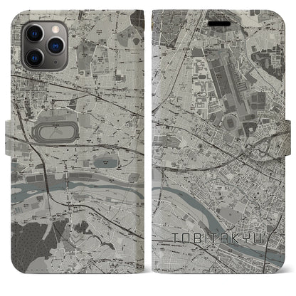 【飛田給（東京都）】地図柄iPhoneケース（手帳タイプ）モノトーン・iPhone 11 Pro Max 用