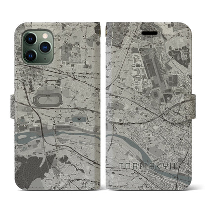 【飛田給（東京都）】地図柄iPhoneケース（手帳タイプ）モノトーン・iPhone 11 Pro 用