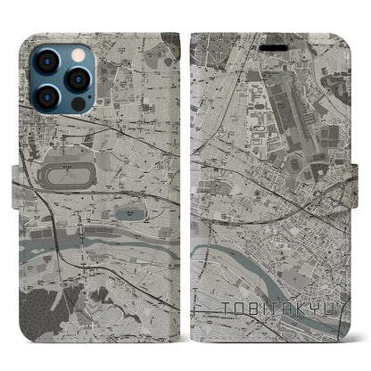 【飛田給（東京都）】地図柄iPhoneケース（手帳タイプ）モノトーン・iPhone 12 / 12 Pro 用