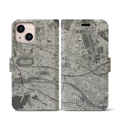 【飛田給（東京都）】地図柄iPhoneケース（手帳タイプ）モノトーン・iPhone 13 mini 用