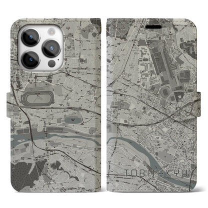 【飛田給（東京都）】地図柄iPhoneケース（手帳タイプ）モノトーン・iPhone 14 Pro 用