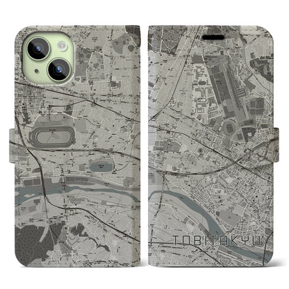 【飛田給（東京都）】地図柄iPhoneケース（手帳タイプ）モノトーン・iPhone 15 用