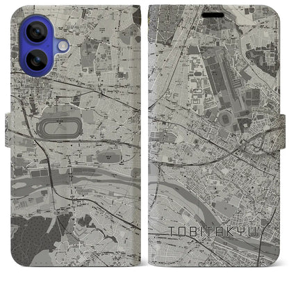 【飛田給（東京都）】地図柄iPhoneケース（手帳タイプ）モノトーン・iPhone 16 Pro Max 用