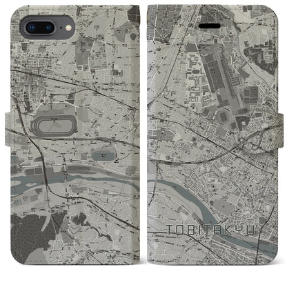 【飛田給（東京都）】地図柄iPhoneケース（手帳タイプ）モノトーン・iPhone 8Plus /7Plus / 6sPlus / 6Plus 用