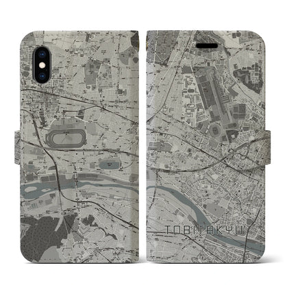 【飛田給（東京都）】地図柄iPhoneケース（手帳タイプ）モノトーン・iPhone XS / X 用