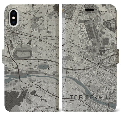 【飛田給（東京都）】地図柄iPhoneケース（手帳タイプ）モノトーン・iPhone XS Max 用