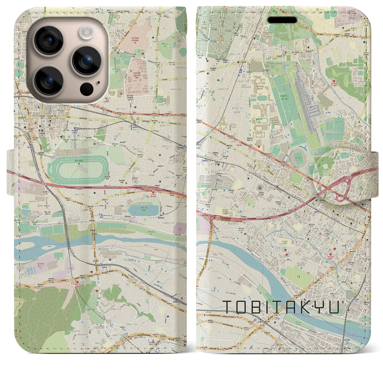 【飛田給（東京都）】地図柄iPhoneケース（手帳タイプ）ナチュラル・iPhone 16 Plus 用