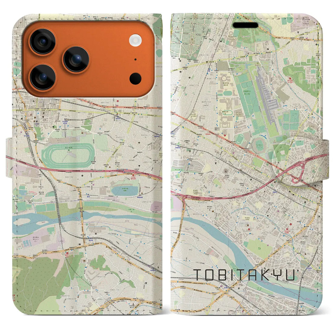 【飛田給（東京都）】地図柄iPhoneケース（手帳タイプ）ナチュラル・iPhone 17 Pro Max 用