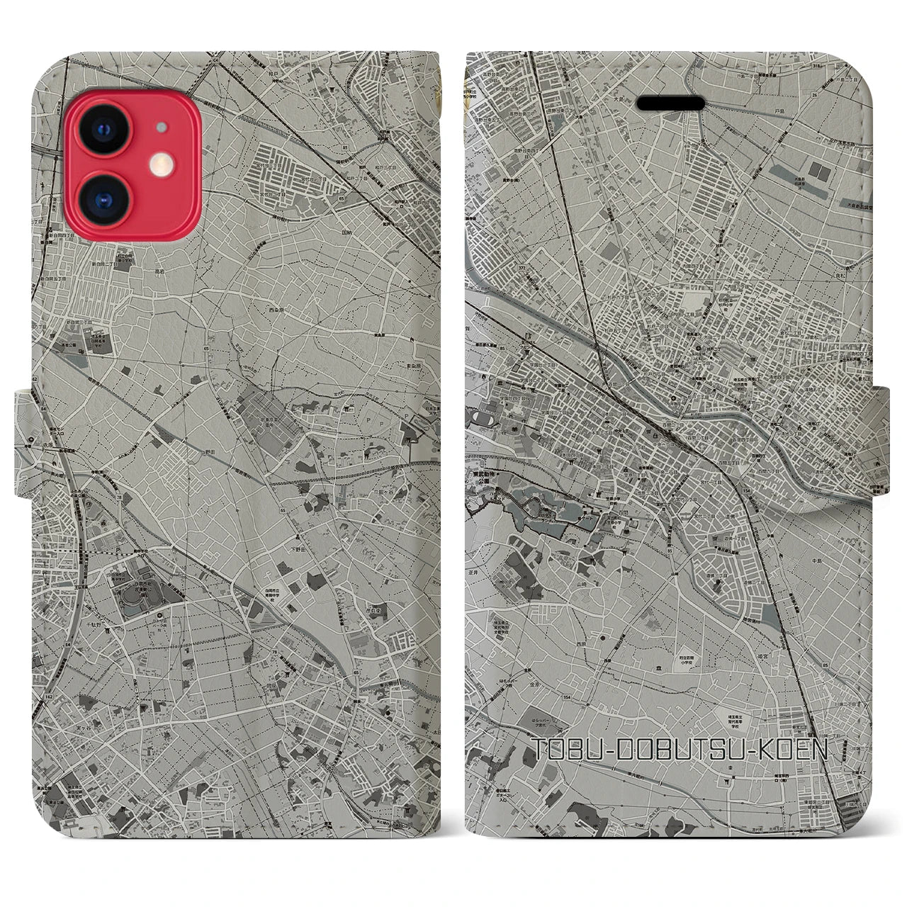 【東武動物公園】地図柄iPhoneケース（手帳両面タイプ・モノトーン）iPhone 11 用
