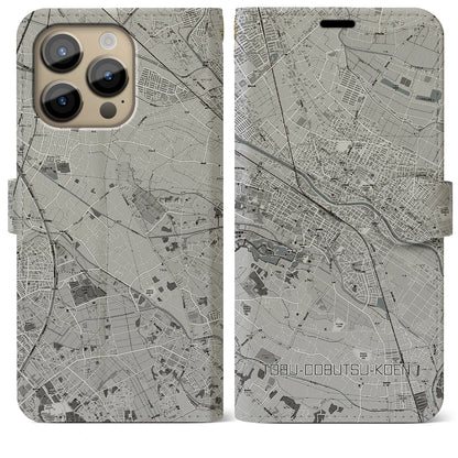 【東武動物公園】地図柄iPhoneケース（手帳両面タイプ・モノトーン）iPhone 14 Pro Max 用