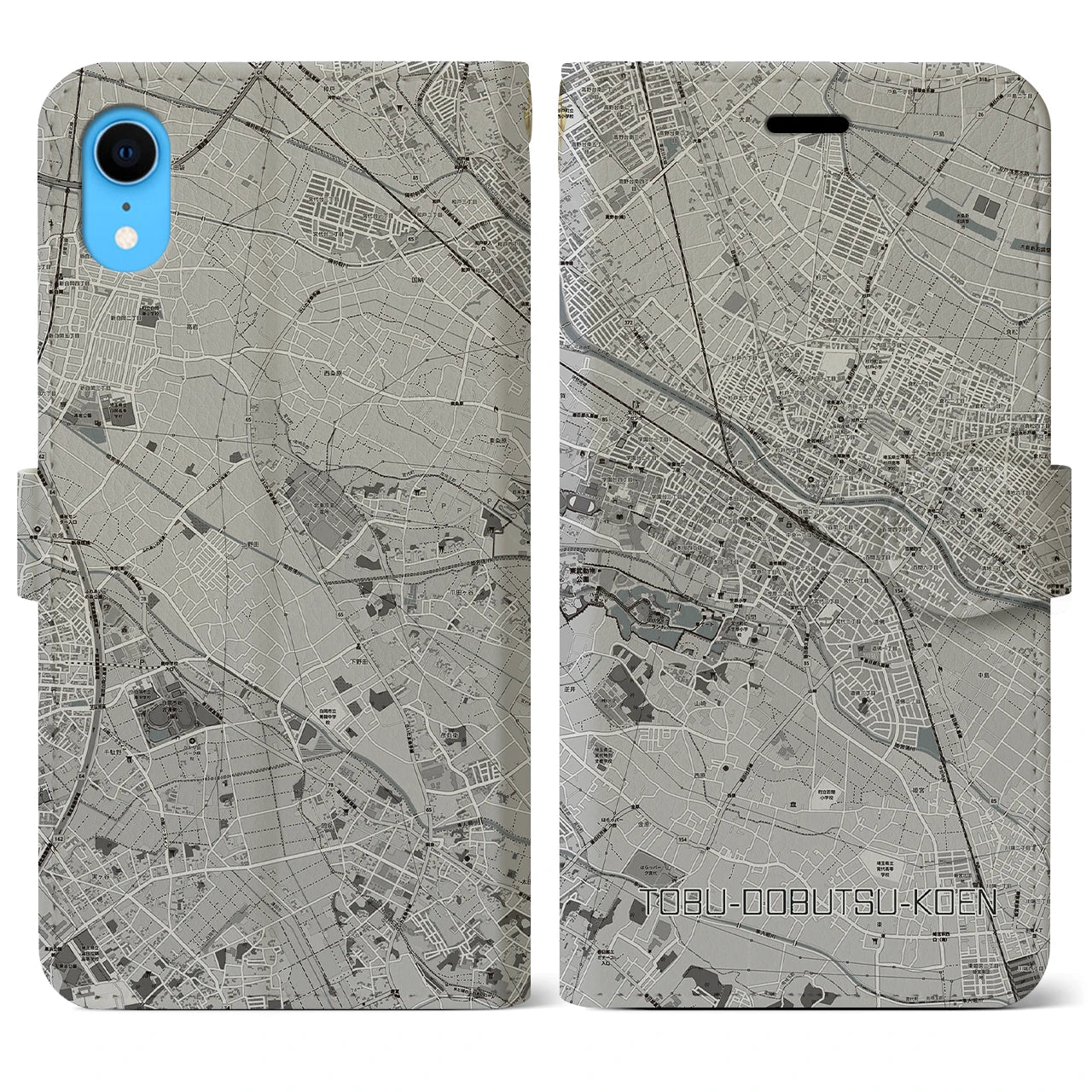 【東武動物公園】地図柄iPhoneケース（手帳両面タイプ・モノトーン）iPhone XR 用