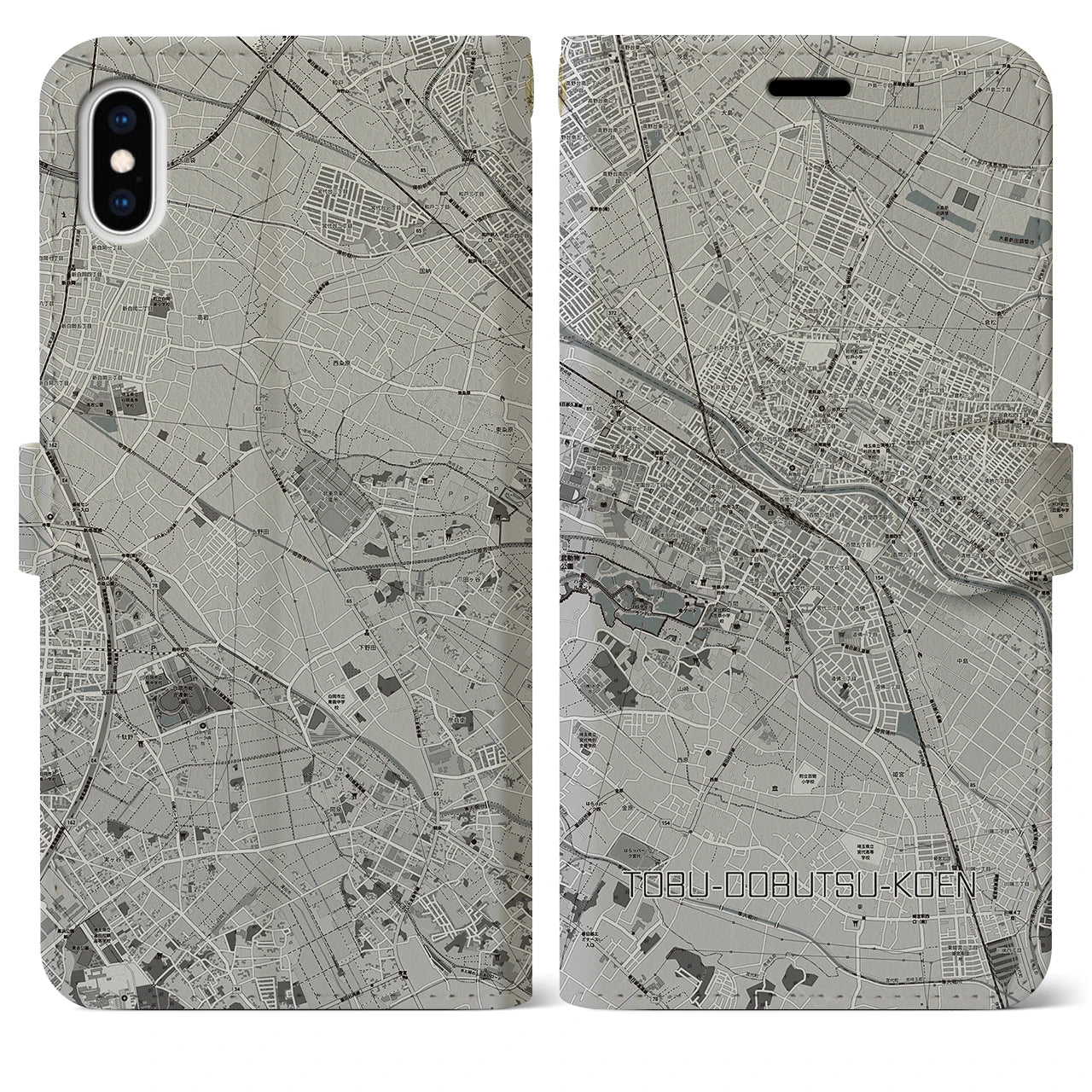 【東武動物公園】地図柄iPhoneケース（手帳両面タイプ・モノトーン）iPhone XS Max 用