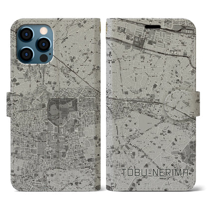 【東武練馬（東京都）】地図柄iPhoneケース（手帳タイプ）モノトーン・iPhone 12 / 12 Pro 用