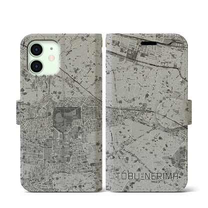 【東武練馬（東京都）】地図柄iPhoneケース（手帳タイプ）モノトーン・iPhone 12 mini 用