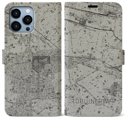 【東武練馬（東京都）】地図柄iPhoneケース（手帳タイプ）モノトーン・iPhone 13 Pro Max 用