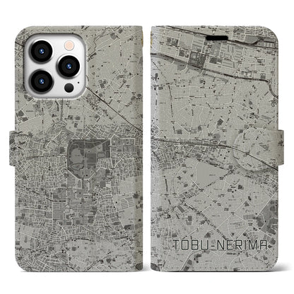 【東武練馬（東京都）】地図柄iPhoneケース（手帳タイプ）モノトーン・iPhone 13 Pro 用