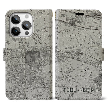 【東武練馬（東京都）】地図柄iPhoneケース（手帳タイプ）モノトーン・iPhone 14 Pro 用