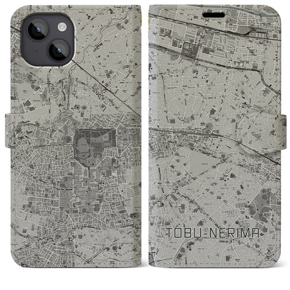 【東武練馬（東京都）】地図柄iPhoneケース（手帳タイプ）モノトーン・iPhone 14 Plus 用