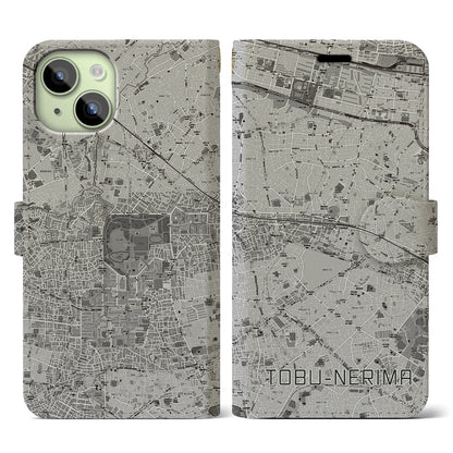 【東武練馬（東京都）】地図柄iPhoneケース（手帳タイプ）モノトーン・iPhone 15 用