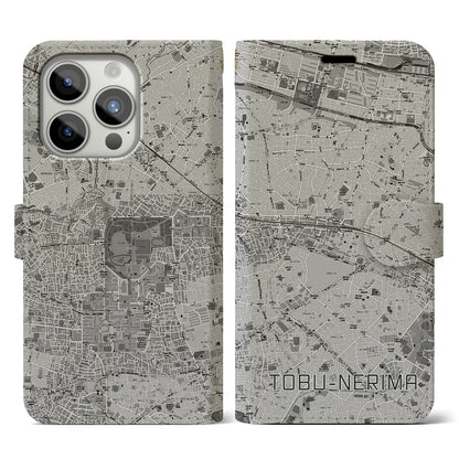 【東武練馬（東京都）】地図柄iPhoneケース（手帳タイプ）モノトーン・iPhone 15 Pro 用