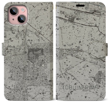 【東武練馬（東京都）】地図柄iPhoneケース（手帳タイプ）モノトーン・iPhone 15 Plus 用